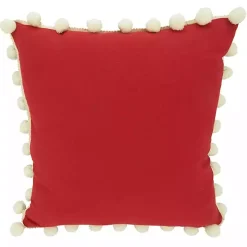 Red Plaid and Pom Pom Pillow