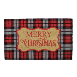 Red Plaid Merry Christmas Doormat