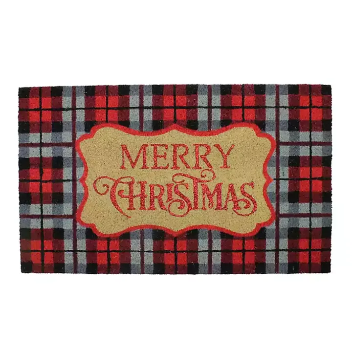 Red Plaid Merry Christmas Doormat