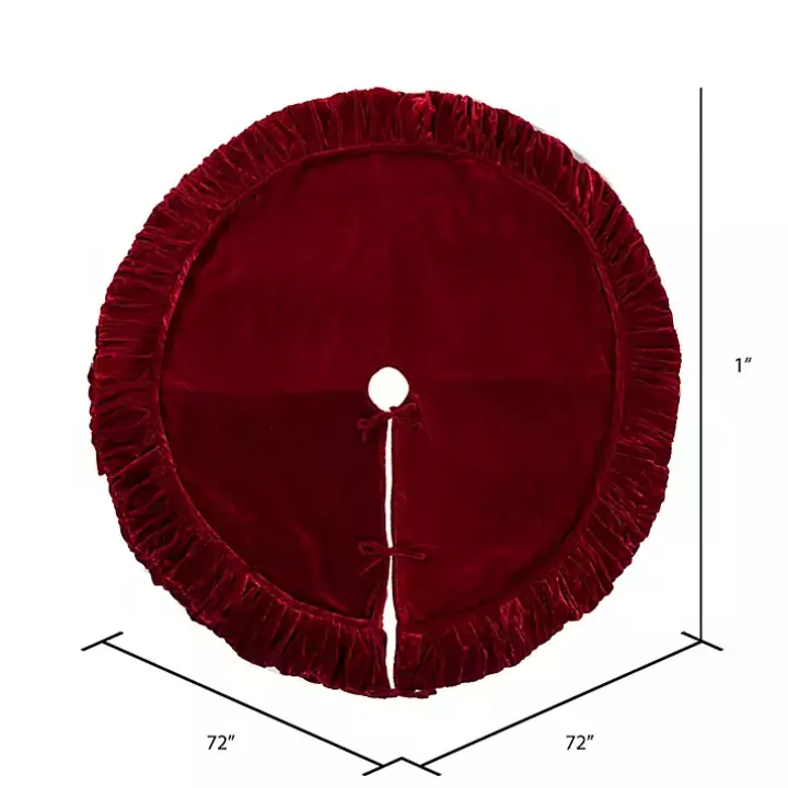 Red Plush Velvet Border Lined Tree Skirt, 72 in.