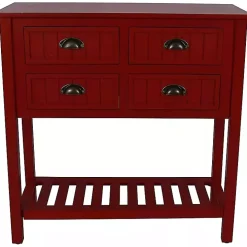 Red Wood 4-Drawer Console Table