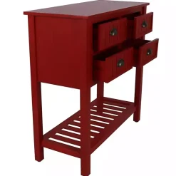 Red Wood 4-Drawer Console Table