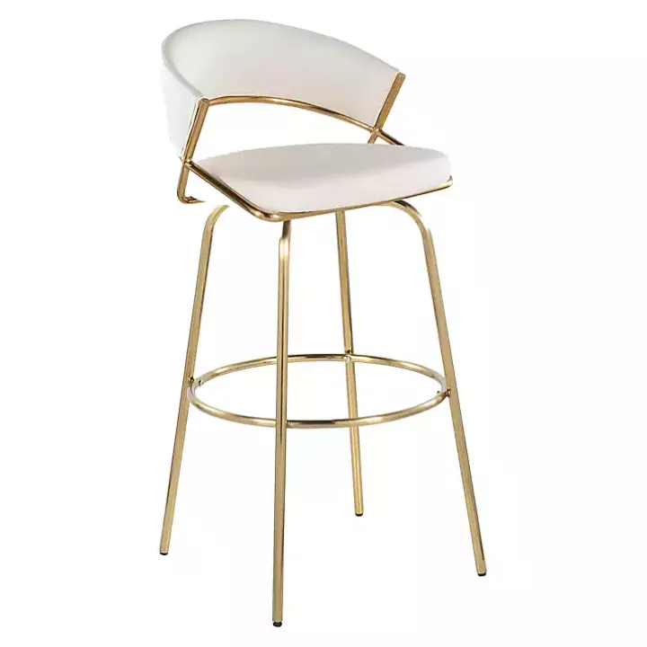 Remy White & Gold Swivel Bar Stools, Set of 2