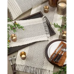 Rich Gray Kantha Stitch Table Runner