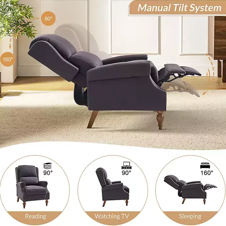 Rosalie Charcoal Upholstered Manual Recliner