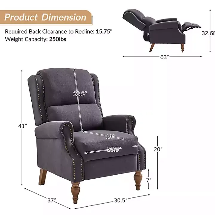 Rosalie Charcoal Upholstered Manual Recliner