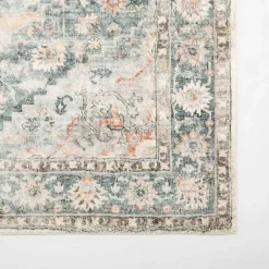 Rosette Green and Ivory Area Rug, 5x7