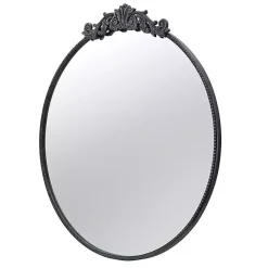 Round Antique Black Floral Scroll Mirror, 39 in.