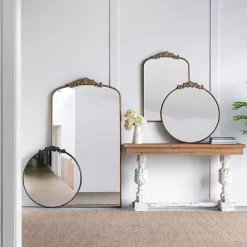 Round Antique Black Floral Scroll Mirror, 39 in.