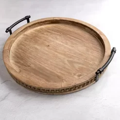 Round Beaded Wood Decorative Tray