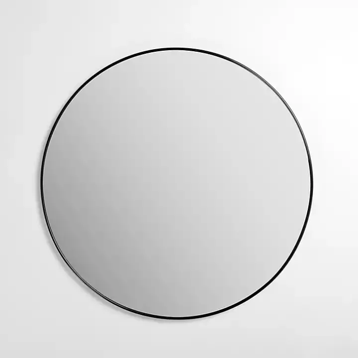 Round Black Nouveau Linear Wall Mirror, 38 in.