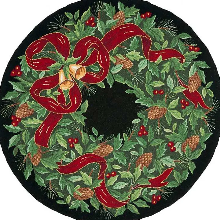 Round Black Vintage Poster Hooked Accent Rug