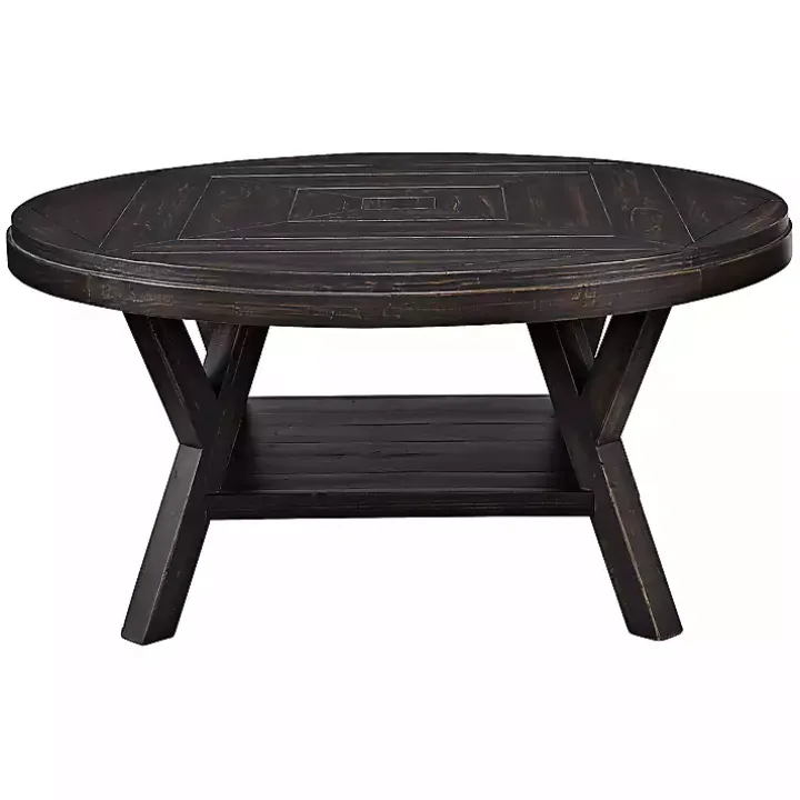 Round Black Wood Flared Base Coffee Table