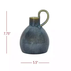 Round Blue Oversized Handle Jug Vase