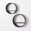 Round Boho Black Metal Wall Shelves, Set of 2