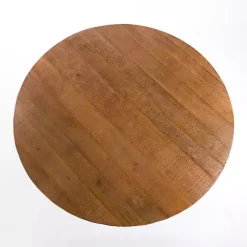 Round Brown Wood Pedestal Dining Table