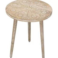 Round Brushed White Engraved Accent Table