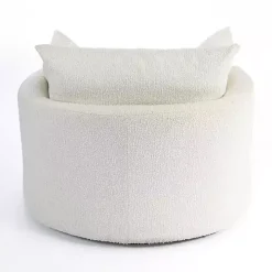 Round Cream Boucle Swivel Accent Chair