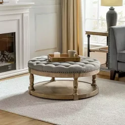 Round Gray Cepheus Tufted Ottoman