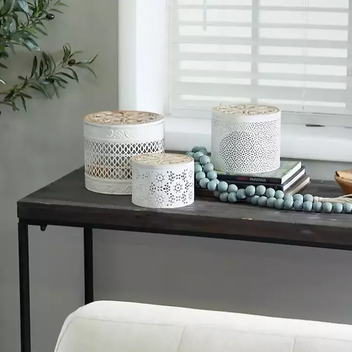 Round Intricate Laser Cut Boxes, Set of 3