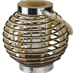 Round Rattan Hurricane Lantern with Jute Rope