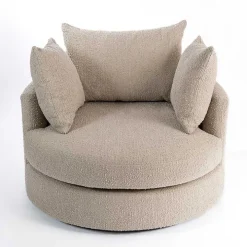 Round Sand Boucle Swivel Accent Chair