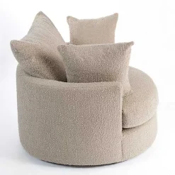 Round Sand Boucle Swivel Accent Chair