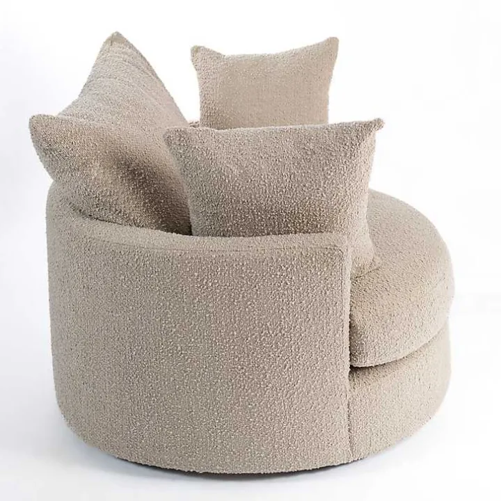 Round Sand Boucle Swivel Accent Chair