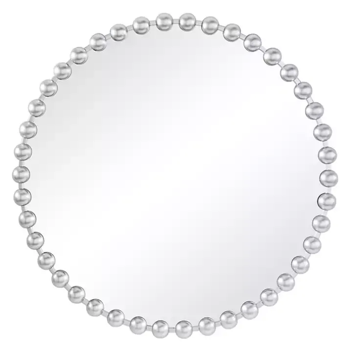 Round Silver Beaded Wall Mirror