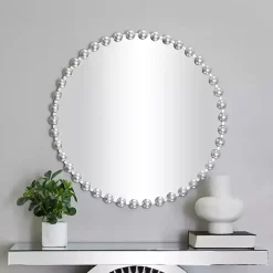 Round Silver Beaded Wall Mirror