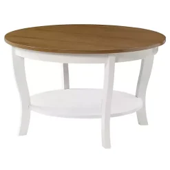 Round White and Natural Curved Legs Coffee Table