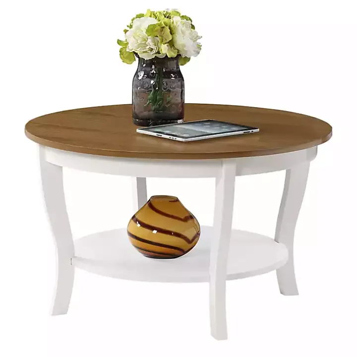 Round White and Natural Curved Legs Coffee Table
