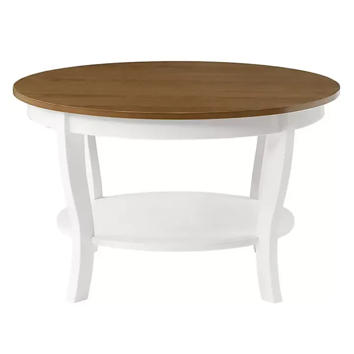 Round White and Natural Curved Legs Coffee Table
