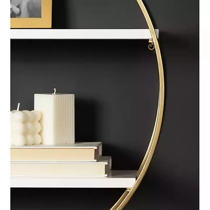 Round White Wood Sequoia Wall Shelf