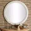 Round Whitewash Beaded Wall Mirror
