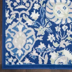 Royal Blue Floral Motif Area Rug, 7x10