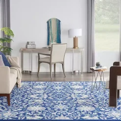 Royal Blue Floral Motif Area Rug, 7x10