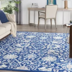 Royal Blue Floral Motif Area Rug, 8x10