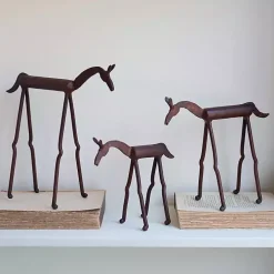 Rust Forged Iron Horse Figurines, Set of 3
