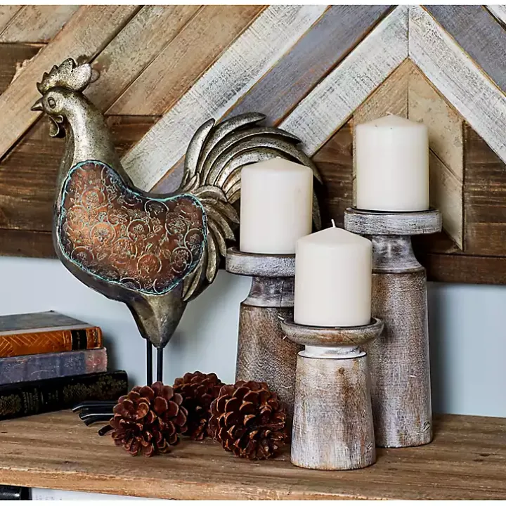 Rust Rustic Mango Wood 3-pc. Candle Holder Set