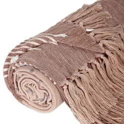 Rust Slub Striped Tassel Throw