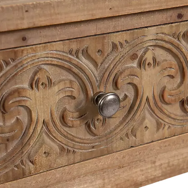Rustic Brown Ornate Carved Wood Accent Table