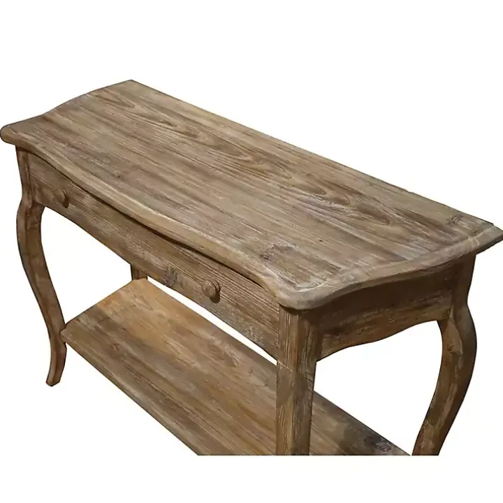 Rustic Brown Wood Curved Console Table