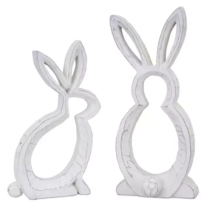 Rustic Bunny Outline Statues, Set of 2