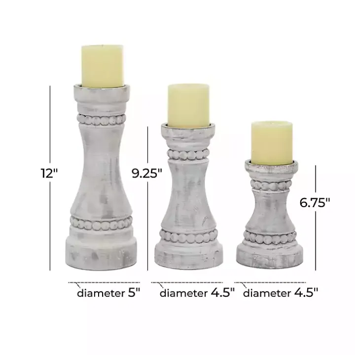 Rustic Gray Carved 3-pc. Candle Holder Set