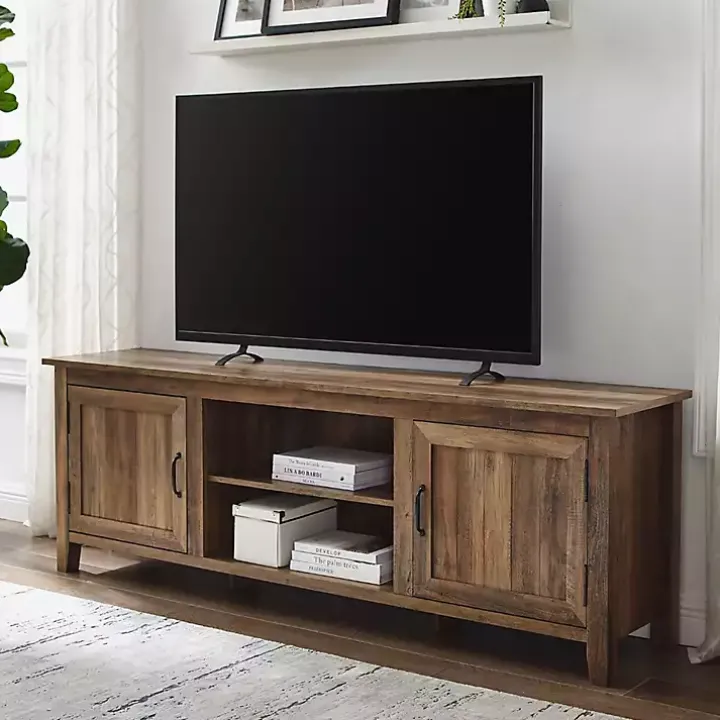 Rustic Oak Wood Grooved Door TV Stand