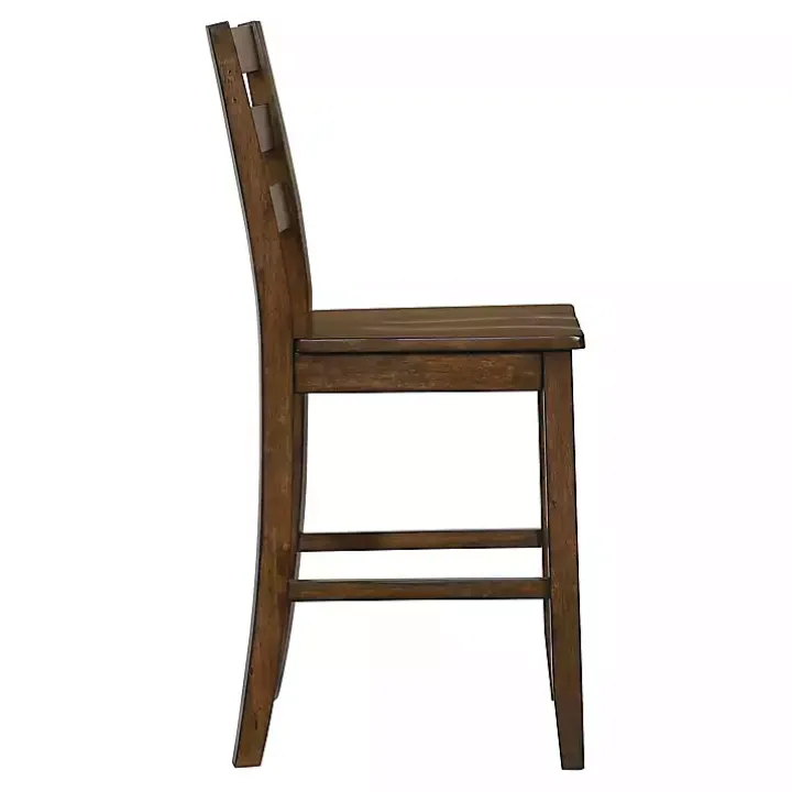 Rustic Oak Wood Quinby Counter Stools, Set of 2