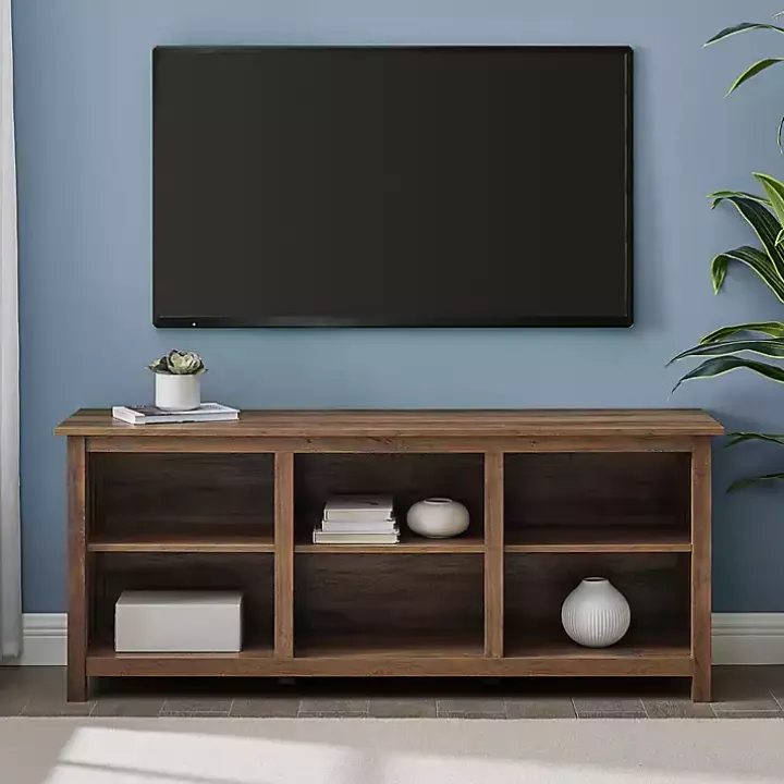 Rustic Oak Wood Slatted Sides Media Cabinet