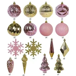 Rustic Pink & Gold 40-pc. Christmas Ornament Set