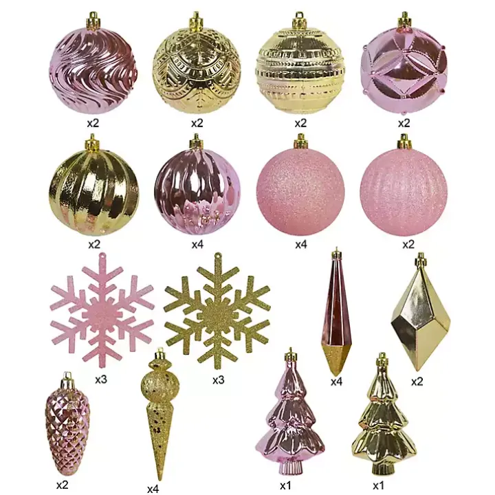 Rustic Pink & Gold 40-pc. Christmas Ornament Set